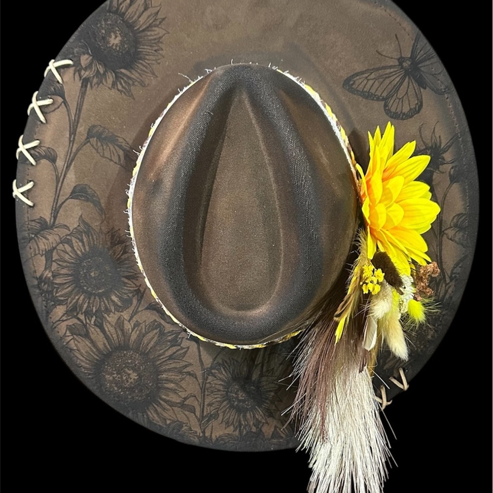 Elegant Brown Hat with Yellow Floral Detail